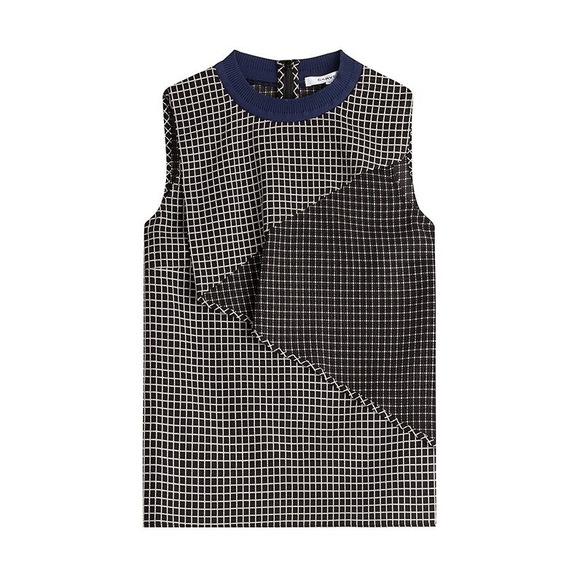 Carven Tops - Carven Black and White Geometric Sleeveless Top with Navy Trim